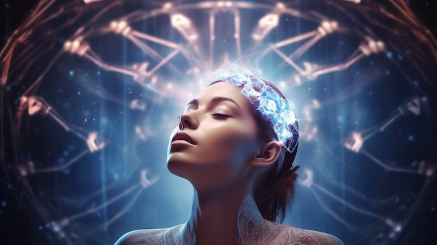 Mind uploading advanced neurotechnology innovative brain preservation digital consciousness futuristic exploration Created with Generative AI technology