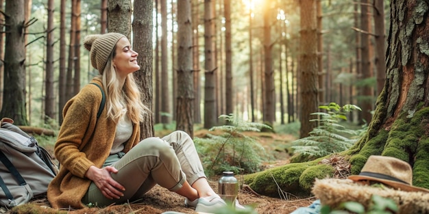 Photo mindful relaxation in nature embracing shinrin yoku in a serene forest setting