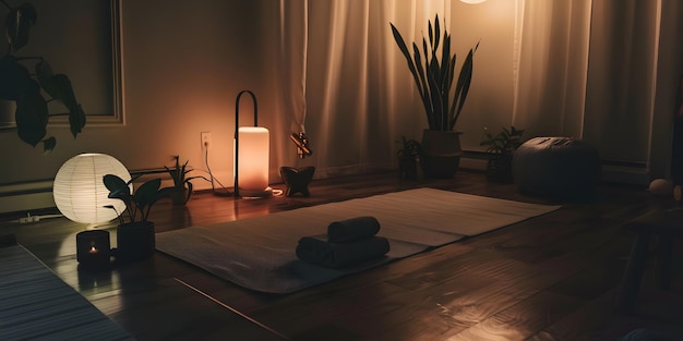 Mindful stretching practice in a serene home studio highlighting a calm environment with soothing