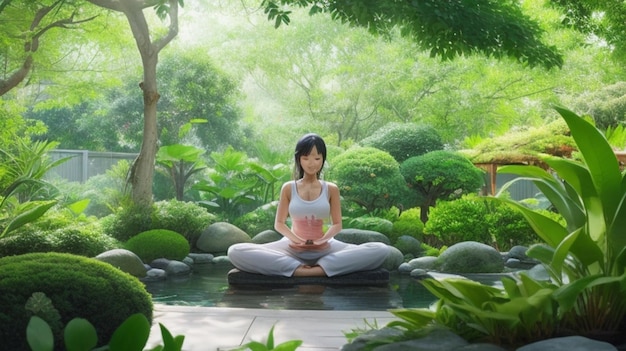 Mindfulness Meditation in a Lush Garden Oasis