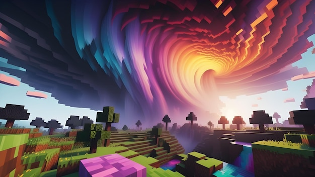 Minecraft inspired colorful tornado Minecraft style texture Minecraft world cube voxel surface