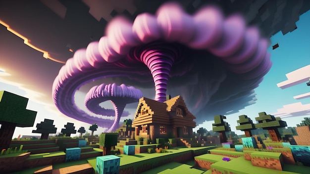 Minecraft inspired colorful tornado Minecraft style texture Minecraft world cube voxel surface