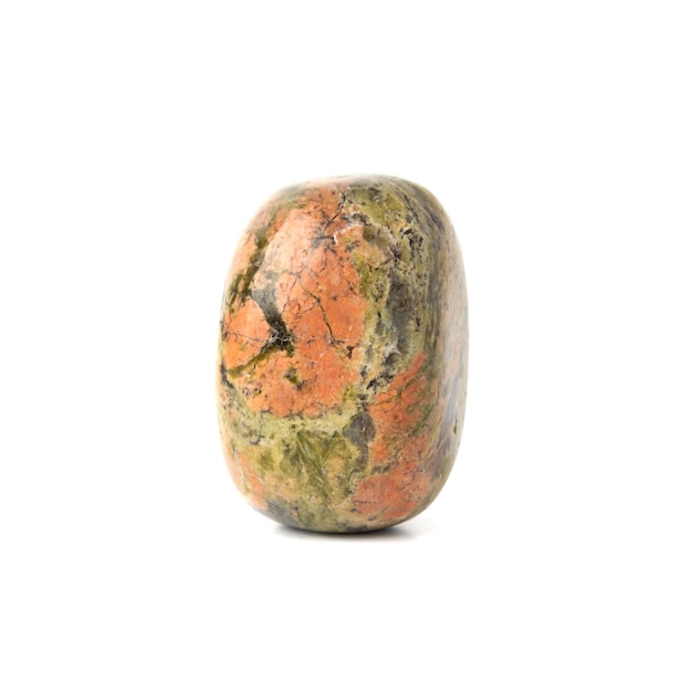 Mineral natural semiprecious stone unakite Isolated on a white background