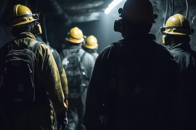 Miners in an underground mine coal industry AI