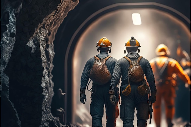 Miners working deep inside a coal mine facility Generative Ai