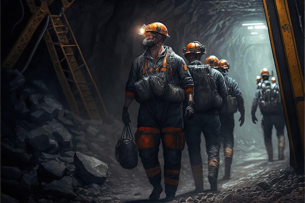 Miners working deep inside a coal mine facility Generative Ai