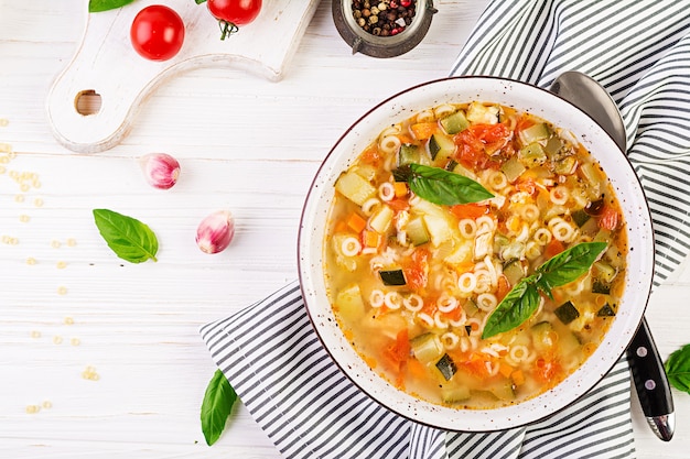 Minestrone vegetable soup with pasta