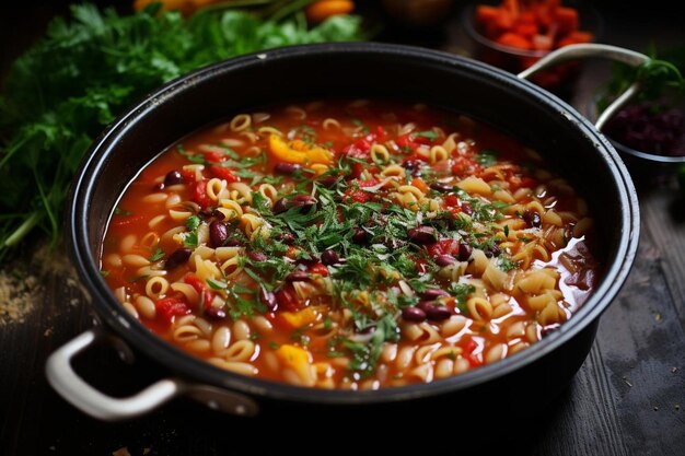 Photo minestrone with colorful bell peppers minestrone delicious food image