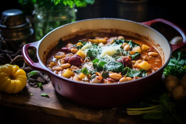 Photo minestrone with roasted chestnuts minestrone delicious food image