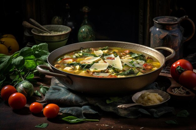 Photo minestrone with savory seaweed minestrone delicious food image