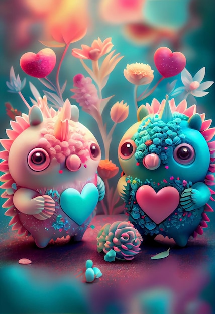 Mini adorable whimsical monster cartoon 3D illustration Generative AI