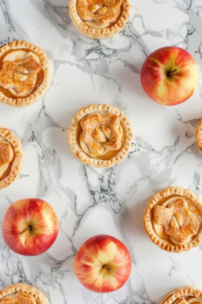 Photo mini apple pies on marble background