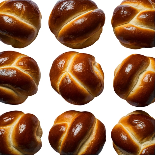 Mini challah rolls with a glossy brown crust Isolated