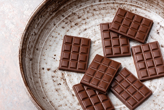 Mini chocolate bars on a plate 