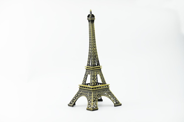 mini eiffel tower shot in front of white background