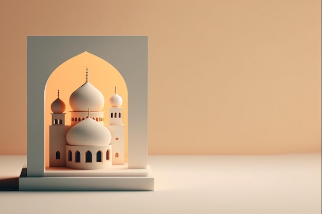 Mini empty mosque 3d rendering realistic background