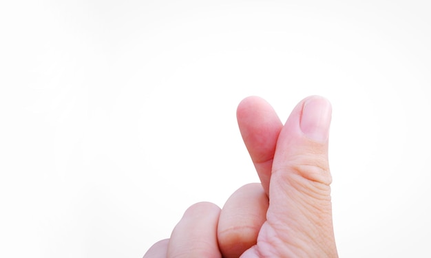 Mini heart love symbol is making by human hand on white background