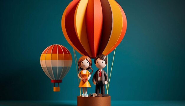 mini hot air balloon sculpture with two figure