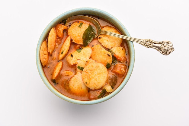 Mini idli or idlies with sambar and coconut chutney South Indian breakfast