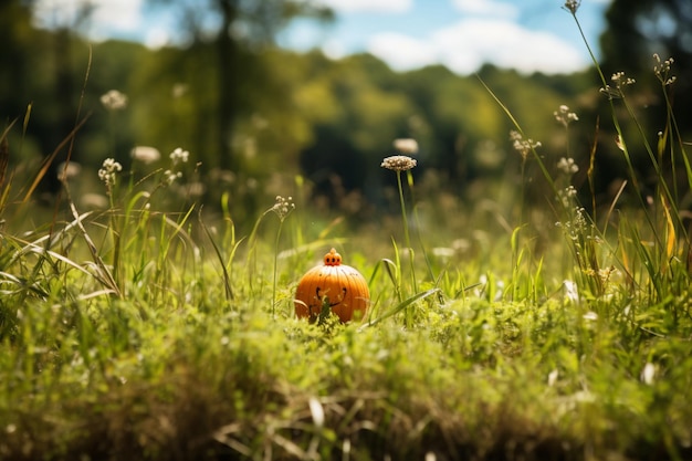 Photo mini pumpkin in a serene meadow mini pumpkin decorative wallpaper image halloween pumpkin