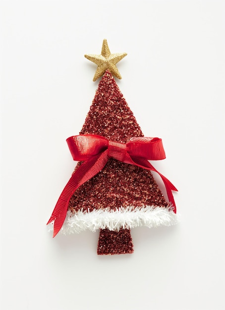 a mini red gold ribbon Christmas tree shapes wear red whi