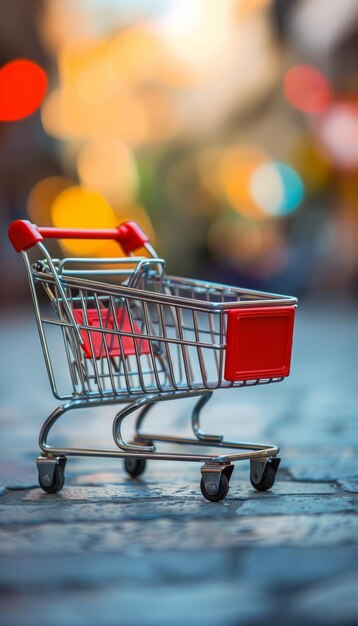 Mini Shopping Cart on Blurred Background