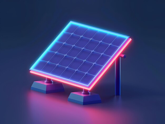 mini solar panel with neon lights 3d illustration