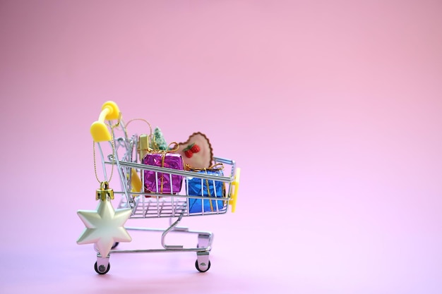 Mini supermarket trolley with gift box inside