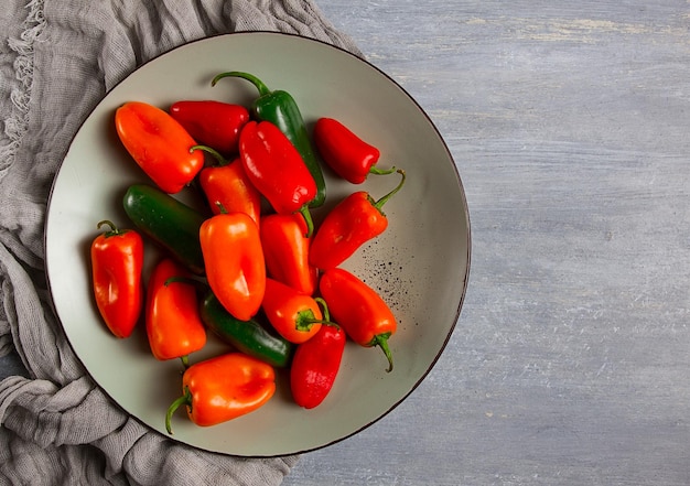 Mini sweet pepper set colored peppers top view no people assortment