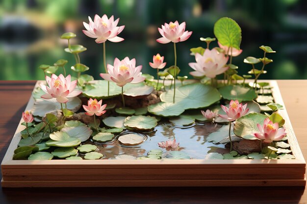 Miniature 3D Garden with Tiny Lotus Pond