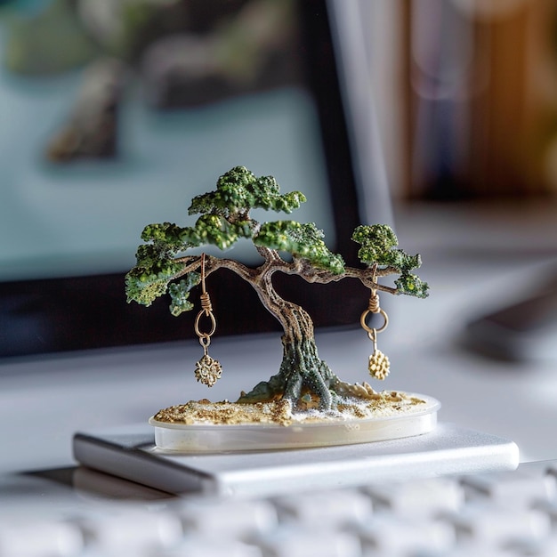 Miniature bonsai princess earrings with white work