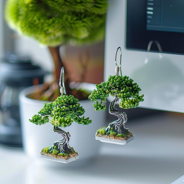 Photo miniature bonsai princess earrings with white work