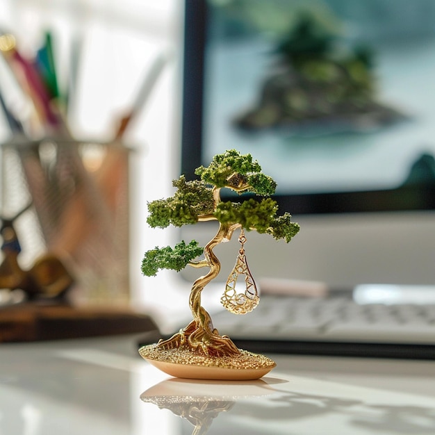 Miniature bonsai princess earrings with white work