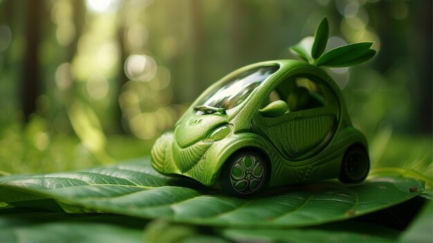 miniature car on green leaves