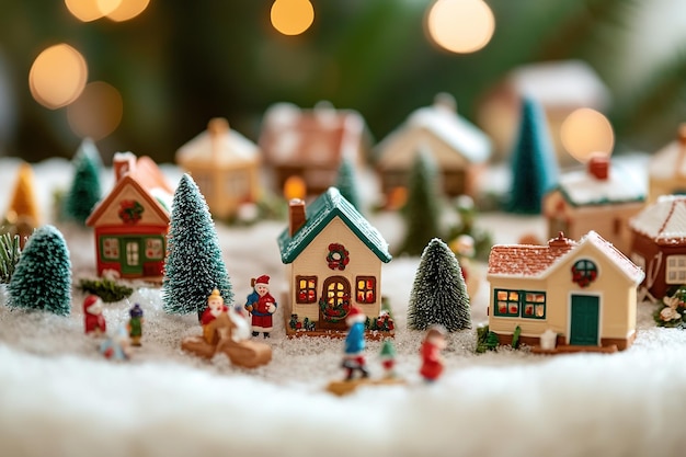 Photo miniature christmas village with festive lights