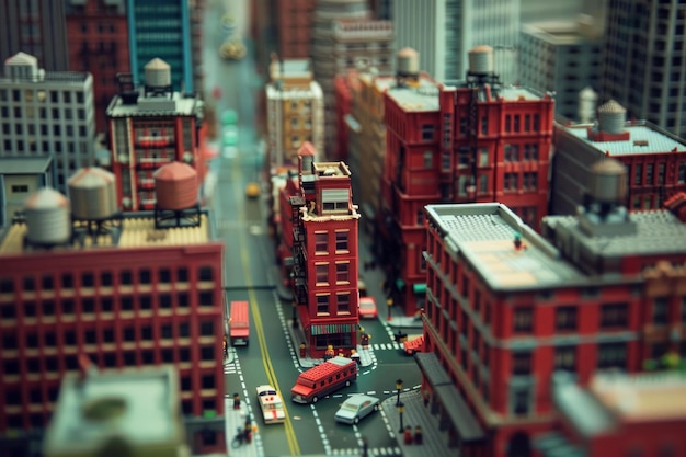 Photo miniature cityscape showing tiny cars driving down the street