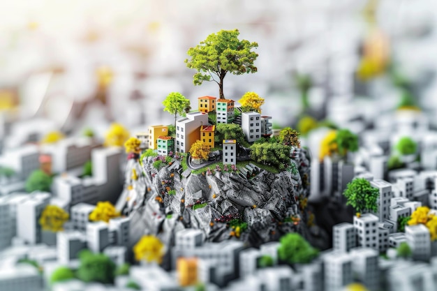 Miniature cityscape with green spaces highlighting urban planning and sustainable development