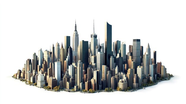 Photo a miniature cityscape with numerous tall buildings on white background