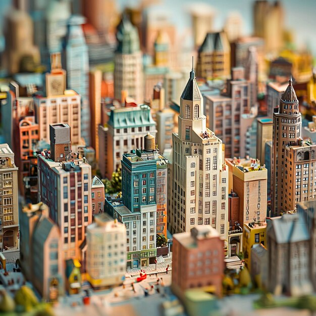 Photo miniature cityscape with tall buildings and a water tower