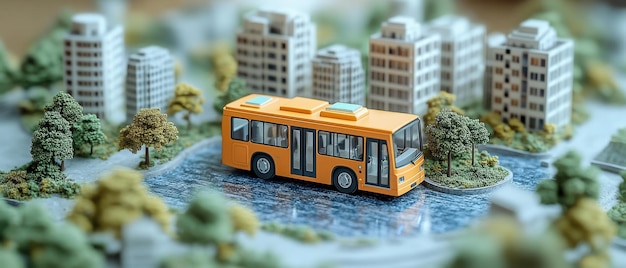 Miniature Cityscape with Yellow DoubleDecker Bus