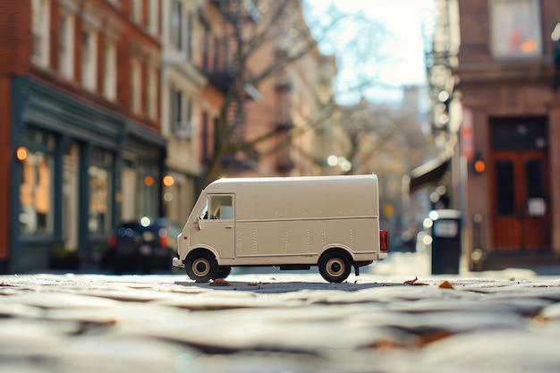 Miniature delivery van on a city street