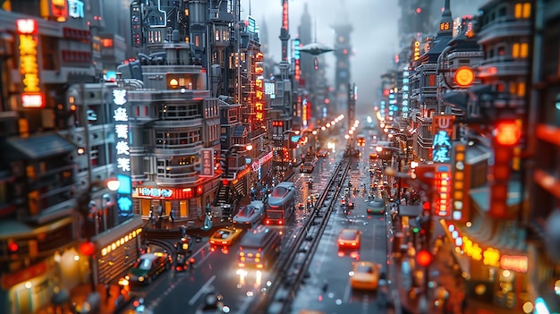 Miniature Diorama of a Futuristic Cyberpunk Alley