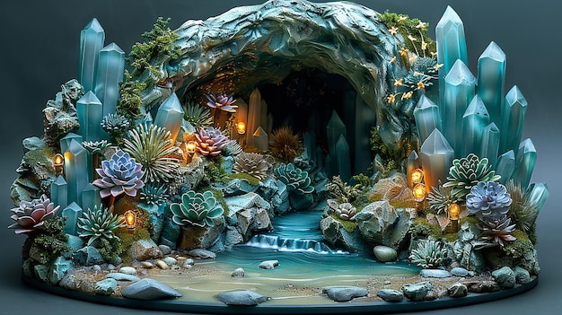 Miniature Diorama of a Mystical Crystal Cave Scene