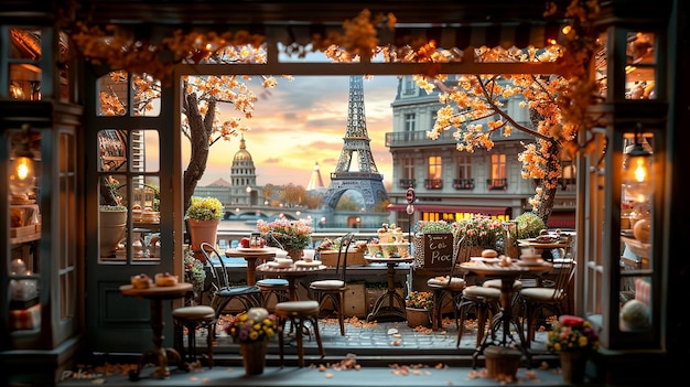 Miniature Diorama of a Romantic Parisian Caf