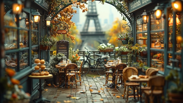 Miniature Diorama of a Romantic Parisian Caf