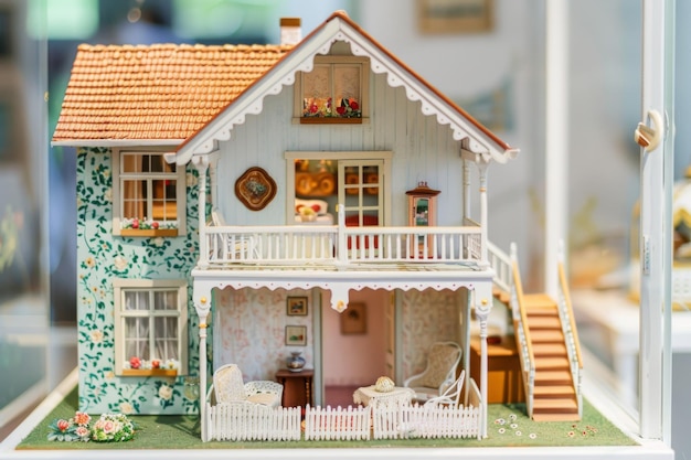 Photo miniature dollhouse with intricate furniture