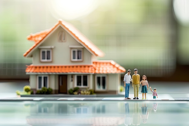 Miniature Family in Front of Model House