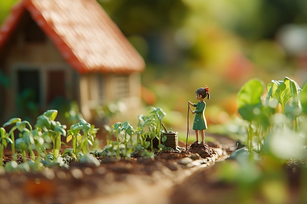 Miniature Farming Scene Detailed Model of Farmers Tending Crops