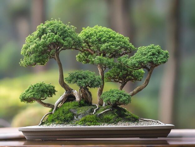 Photo miniature forest bonsai tree in pot