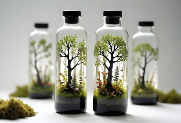 Photo miniature forest in a crystal clear bottle